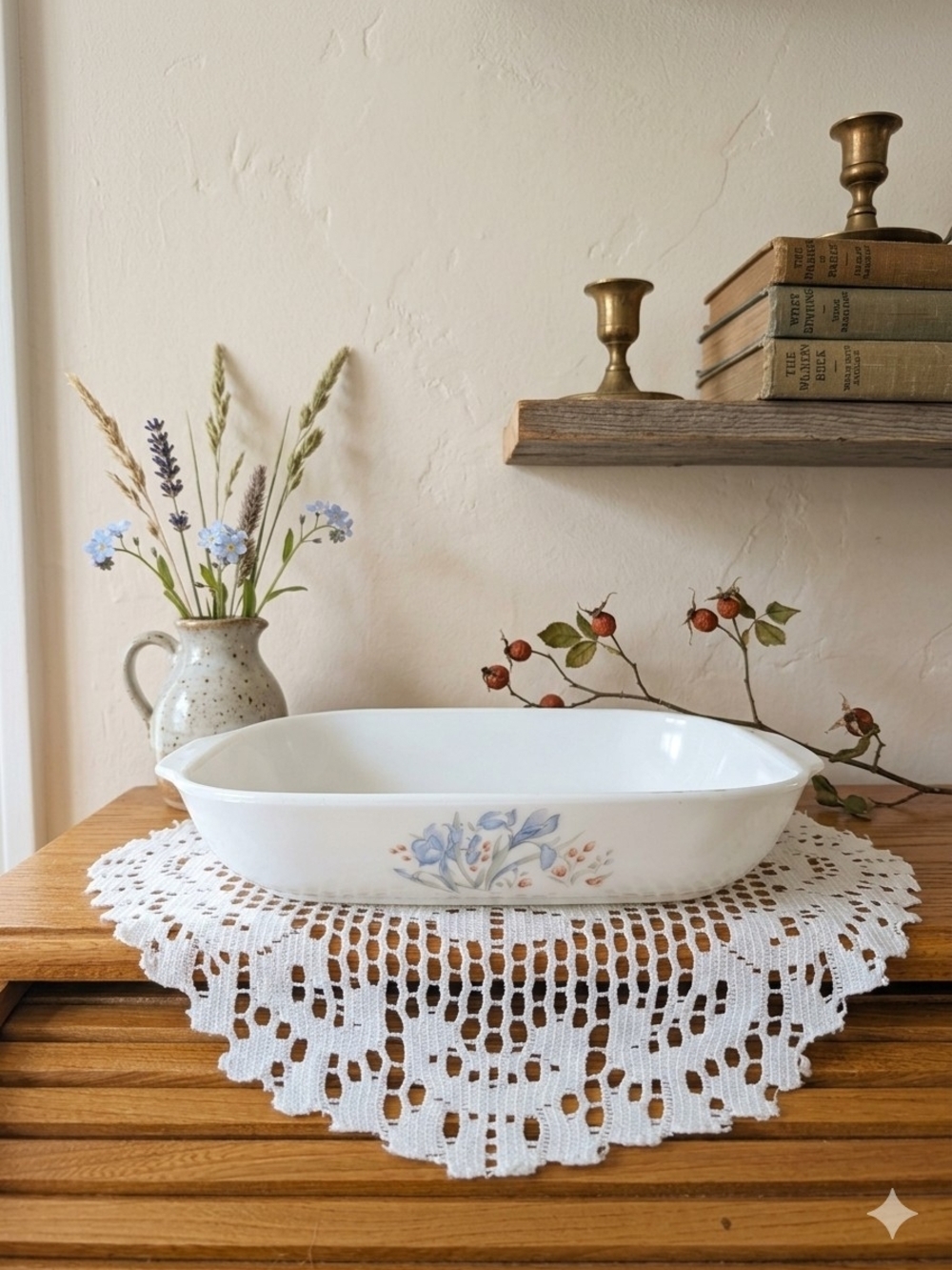 🌸 Vintage Pyrex England Oval Baking Dish – Blue Iris Motif